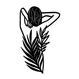 Wallity Flower Woman Escultura de pared de metal negra